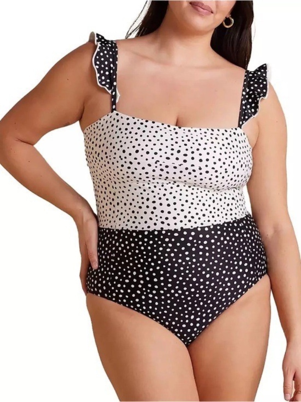 Summersalt The Ruffle Oasis One‎ Piece Swimsuit Size 18 Black White Polka Dot
